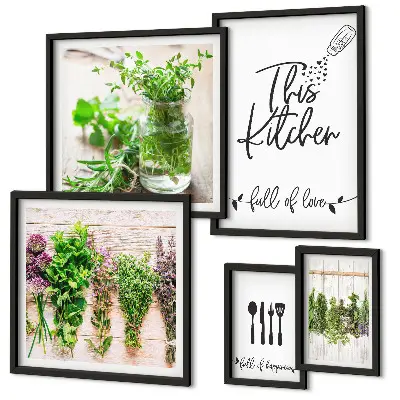 Tableau de décoration murale représentant des herbes aromatiques et la cuisine