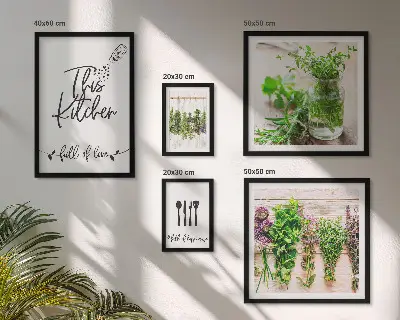 Tableau de décoration murale représentant des herbes aromatiques et la cuisine