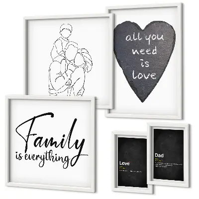 Lot de tableaux encadrés sur le thème des valeurs familiales, de l'amour et de la proximité