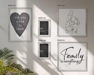 Lot de tableaux encadrés sur le thème des valeurs familiales, de l'amour et de la proximité