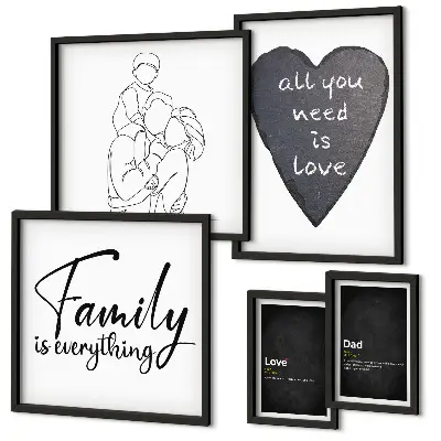 Lot de tableaux encadrés sur le thème des valeurs familiales, de l'amour et de la proximité
