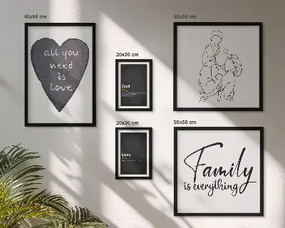 Lot de tableaux encadrés sur le thème des valeurs familiales, de l'amour et de la proximité