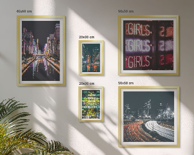 Ensemble de 5 tableaux Ville moderne la nuit, néons