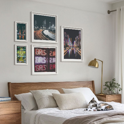 Ensemble de 5 tableaux Ville moderne la nuit, néons