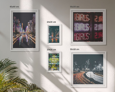 Ensemble de 5 tableaux Ville moderne la nuit, néons