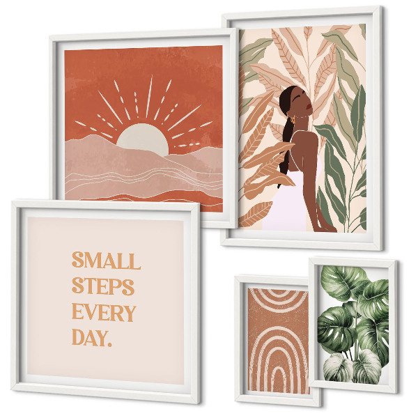 Ensemble de 5 tableaux Motifs végétaux de style bohème
