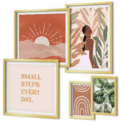 Ensemble de 5 tableaux Motifs végétaux de style bohème