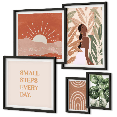 Ensemble de 5 tableaux Motifs végétaux de style bohème