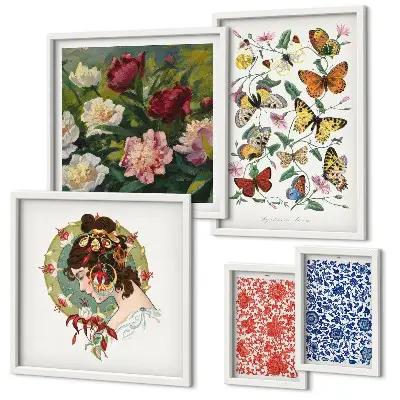 Tableau de décoration murale motifs fleurs et papillons style vintage