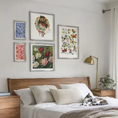 Tableau de décoration murale motifs fleurs et papillons style vintage