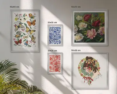 Tableau de décoration murale motifs fleurs et papillons style vintage