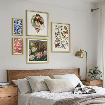 Tableau de décoration murale motifs fleurs et papillons style vintage