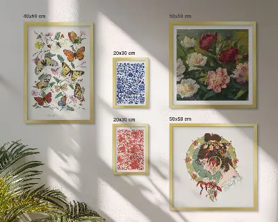 Tableau de décoration murale motifs fleurs et papillons style vintage