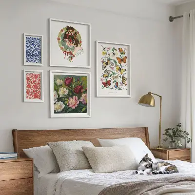 Tableau de décoration murale motifs fleurs et papillons style vintage