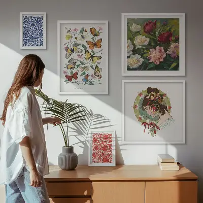 Tableau de décoration murale motifs fleurs et papillons style vintage