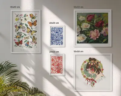 Tableau de décoration murale motifs fleurs et papillons style vintage