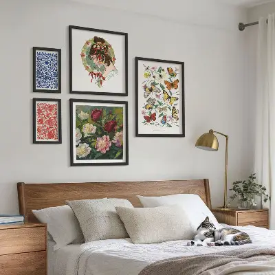 Tableau de décoration murale motifs fleurs et papillons style vintage