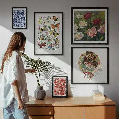 Tableau de décoration murale motifs fleurs et papillons style vintage
