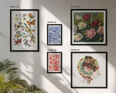 Tableau de décoration murale motifs fleurs et papillons style vintage