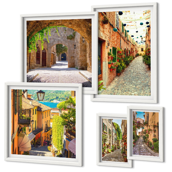 Lot de tableaux encadrés Les charmantes rues verdoyantes de la ville