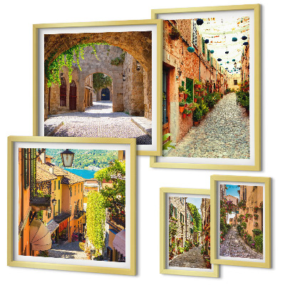 Lot de tableaux encadrés Les charmantes rues verdoyantes de la ville
