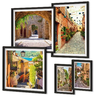 Lot de tableaux encadrés Les charmantes rues verdoyantes de la ville