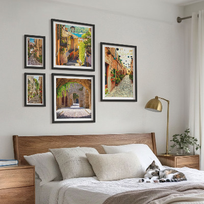 Lot de tableaux encadrés Les charmantes rues verdoyantes de la ville