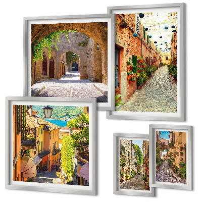 Lot de tableaux encadrés Les charmantes rues verdoyantes de la ville