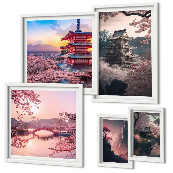 Tableau de décoration murale paysage japonais avec des cerisiers
