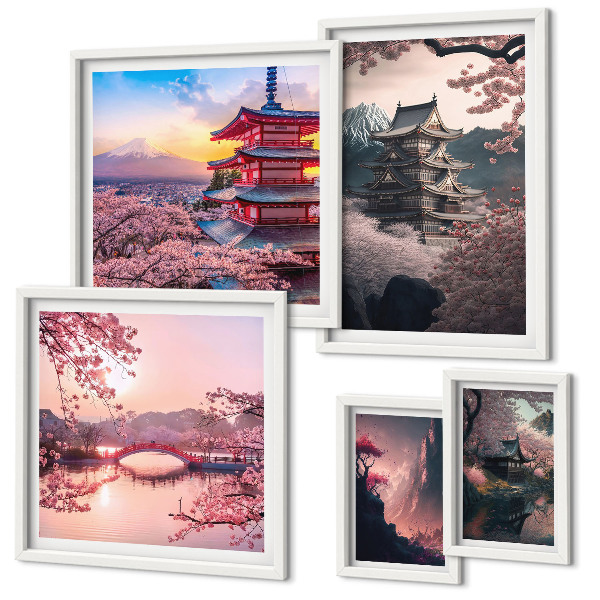 Tableau de décoration murale Paysages japonais avec des cerisiers