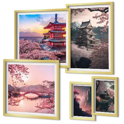 Tableau de décoration murale paysage japonais avec des cerisiers