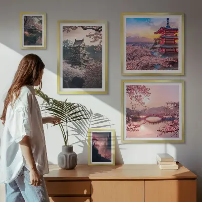 Tableau de décoration murale paysage japonais avec des cerisiers