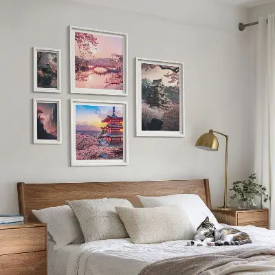 Tableau de décoration murale paysage japonais avec des cerisiers