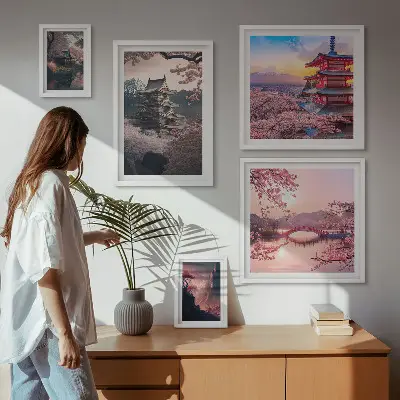 Tableau de décoration murale paysage japonais avec des cerisiers