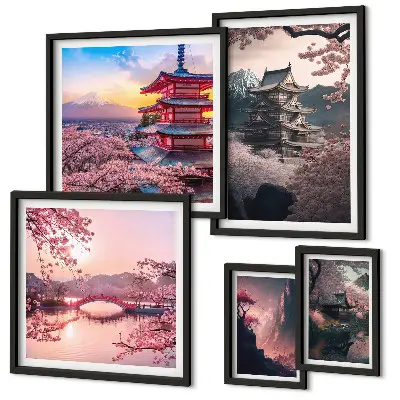 Tableau de décoration murale paysage japonais avec des cerisiers