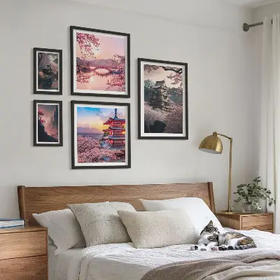 Tableau de décoration murale paysage japonais avec des cerisiers