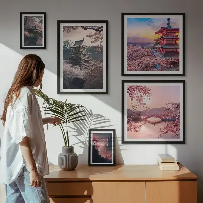 Tableau de décoration murale paysage japonais avec des cerisiers