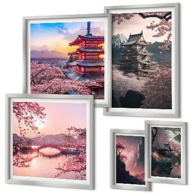 Tableau de décoration murale paysage japonais avec des cerisiers