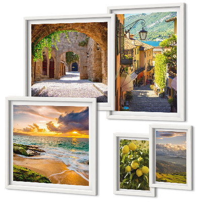 Lot de tableaux encadrés Rues et paysages charmants