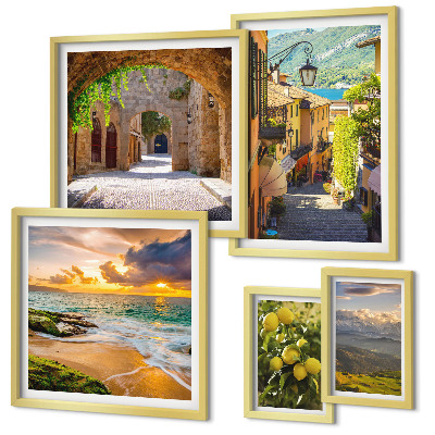 Lot de tableaux encadrés Rues et paysages charmants