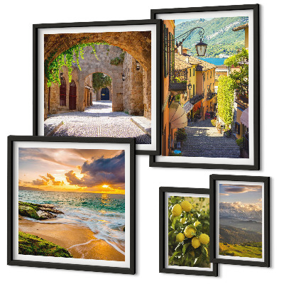 Lot de tableaux encadrés Rues et paysages charmants