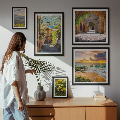 Lot de tableaux encadrés Rues et paysages charmants