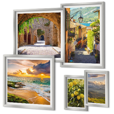 Lot de tableaux encadrés Rues et paysages charmants