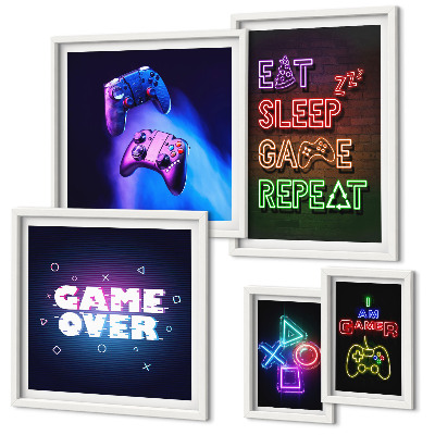 Lot de tableaux encadrés Thèmes de jeux vidéo néon
