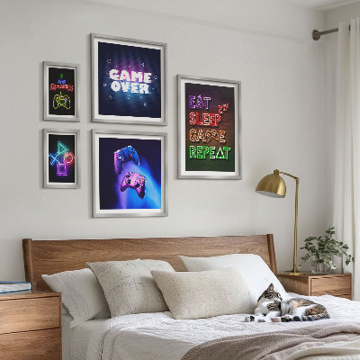 Lot de tableaux encadrés Thèmes de jeux vidéo néon