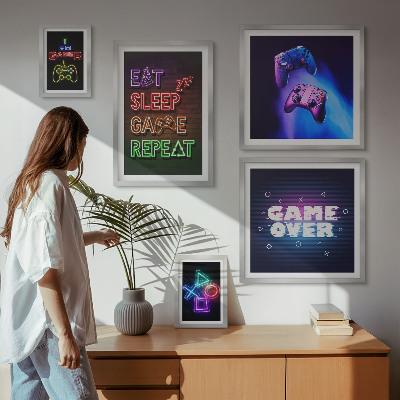 Lot de tableaux encadrés Thèmes de jeux vidéo néon
