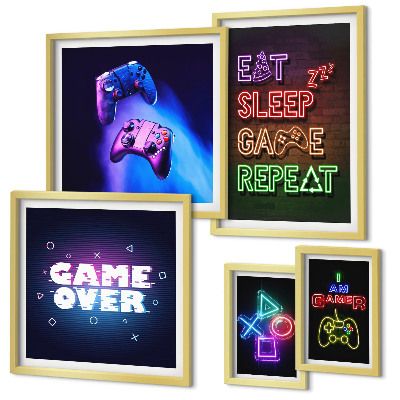 Lot de tableaux encadrés Thèmes de jeux vidéo néon