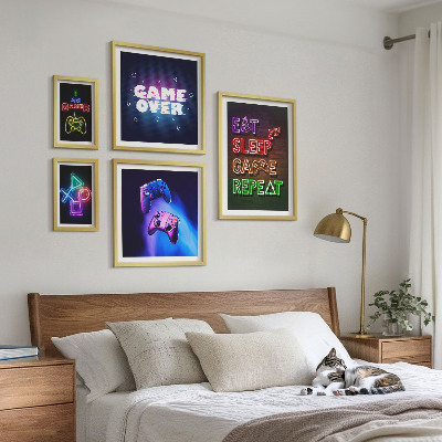 Lot de tableaux encadrés Thèmes de jeux vidéo néon