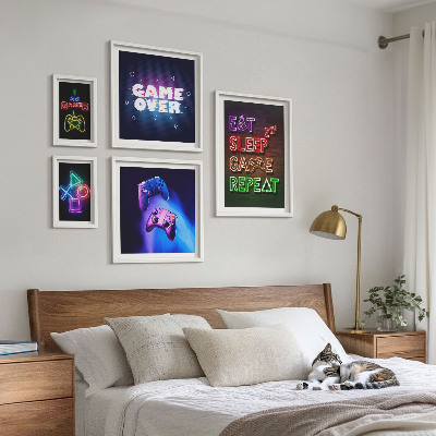 Lot de tableaux encadrés Thèmes de jeux vidéo néon