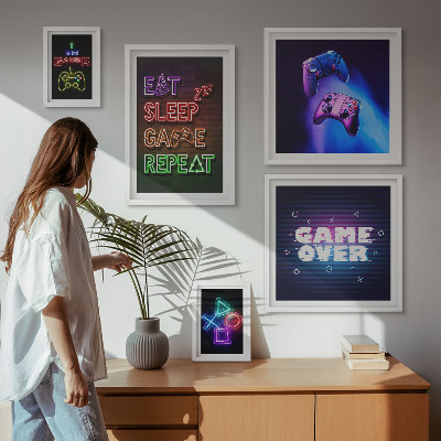 Lot de tableaux encadrés Thèmes de jeux vidéo néon